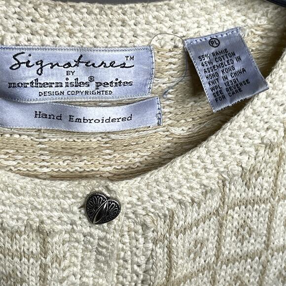 Signature by Northern Isles Petites Cardigan Cream Hand Embroidered Petite Large - Picture 3 of 9